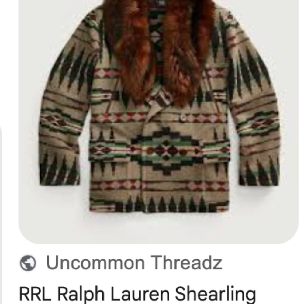 RRL Ralph Lauren Shearling Jacquard Blanket Jacket Suede Trim Coat - Picture 7 of 8